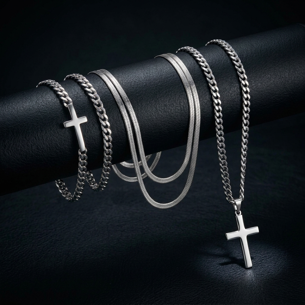 Men's Silver Chain & Bracelet Set - Tight Fit