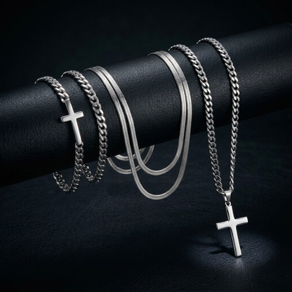 Men's Silver Chain & Bracelet Set - Tight Fit