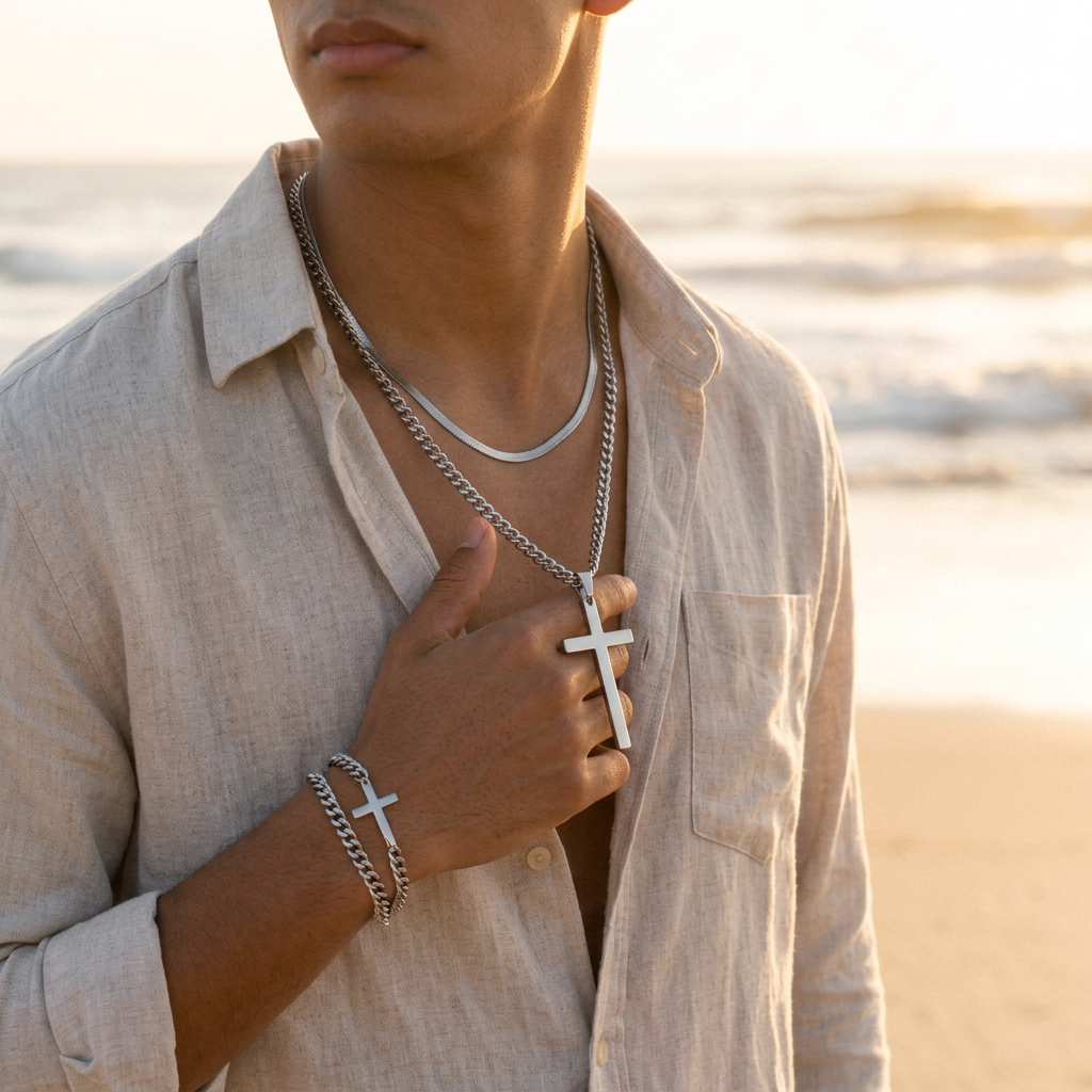 Men's Silver Chain Set - Beach Vibe Square